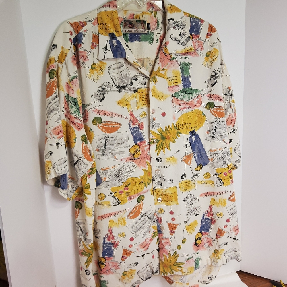 Tori Richard Size XL Margarita Hawaiian Shirt Short Sleeve white Multi